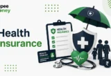 Health Insurance illustration featuring a medical shield, family protection icons, stethoscope, heart, insurance policy checklist, and healthcare coverage symbols for Indian policyholders.