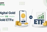 Digital Gold vs Gold ETFs comparison illustration showing a smartphone with digital gold investment and Gold ETF chart, helping Indian investors understand the differences between the two gold investment options.