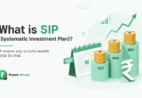 What is SIP (Systematic Investment Plan) illustration showing monthly SIP investments, growing coin stacks, investment calendar, upward financial growth chart, and rupee symbol, explaining systematic investing in India.