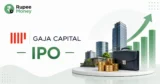 Gaja Alternative Asset Management IPO banner featuring the Gaja Capital logo, rising investment chart, global finance elements, real estate, and growth arrow.