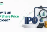 Professional illustration explaining how an IPO share price is determined using company valuation reports, financial analysis, demand from investors, price band concepts, stock market charts, and investment research graphics.