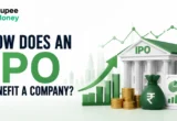 How Does an IPO Benefit a Company banner featuring an IPO building, rising financial chart, rupee symbol, investment funds, and business growth indicators.