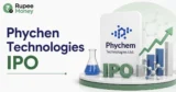 Phychem Technologies IPO banner featuring the Phychem Technologies Ltd. logo, laboratory equipment, molecular technology elements, IPO symbol, financial growth chart, and Rupee Money branding.