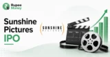 Sunshine Pictures IPO banner featuring the Sunshine Pictures logo, film clapperboard, movie reel, film strip, and rising investment chart.
