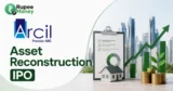 Asset Reconstruction IPO banner featuring the Arcil Premier ARC logo, financial recovery concept, investment charts, rising market indicators, rupee coins, and RupeeMoney branding.