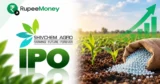 Shivchem Agro IPO banner featuring Shivchem Agro branding, agricultural fields, young crops, fertilizer granules, farming elements, financial growth graphics and RupeeMoney branding.