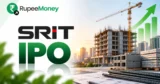SRIT India IPO banner featuring SRIT branding, digital technology and IT infrastructure visuals, construction-style development elements, financial growth charts and RupeeMoney branding.